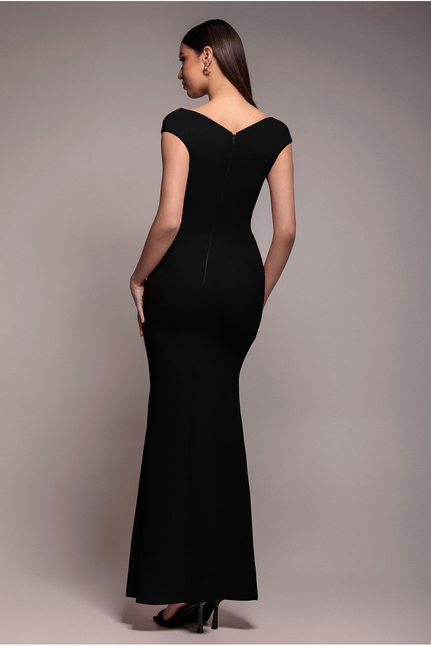 Goddiva Bardot Pleated Maxi Dress - Black