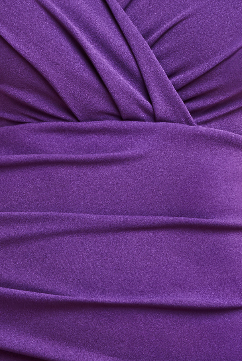 Goddiva Bardot Pleated Maxi Dress - Purple