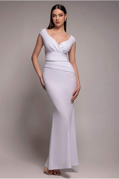 White - Goddiva Bardot Pleated Maxi Dress - White