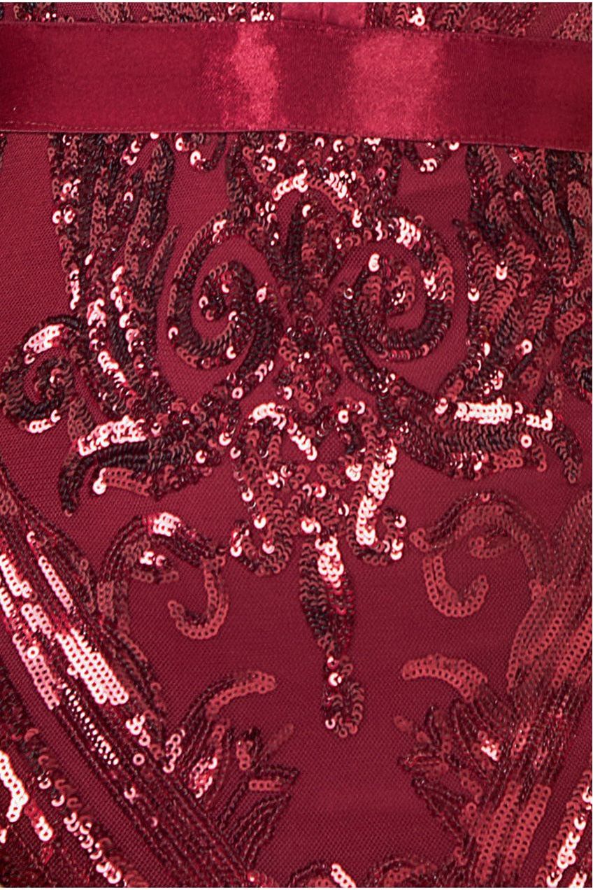 Goddiva Embroidered Sequin Maxi Dress - Wine