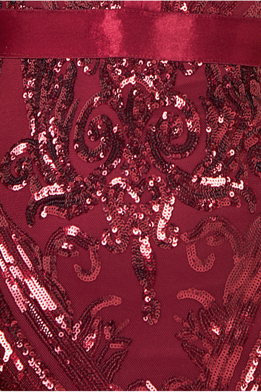 Goddiva Embroidered Sequin Maxi Dress - Wine