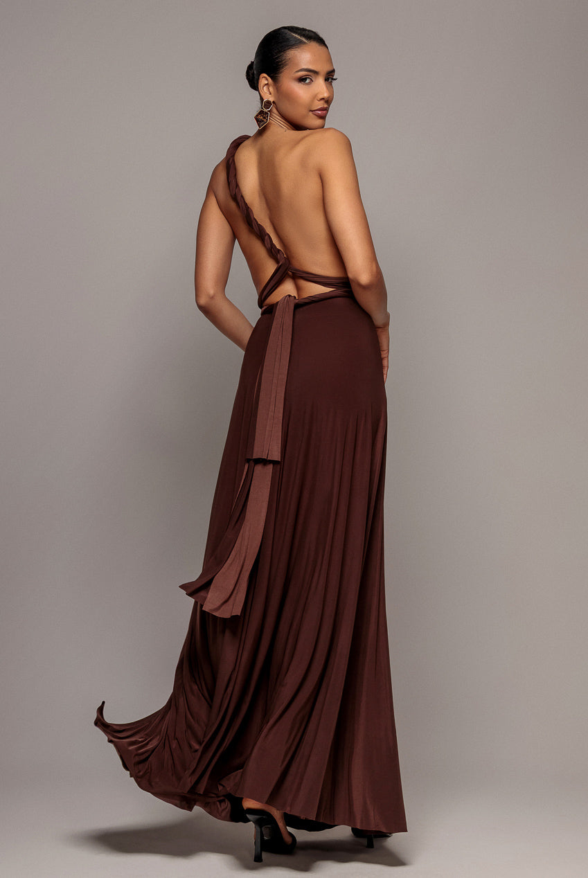 Goddiva Multiway Tie-Up Maxi Dress - Dark Brown