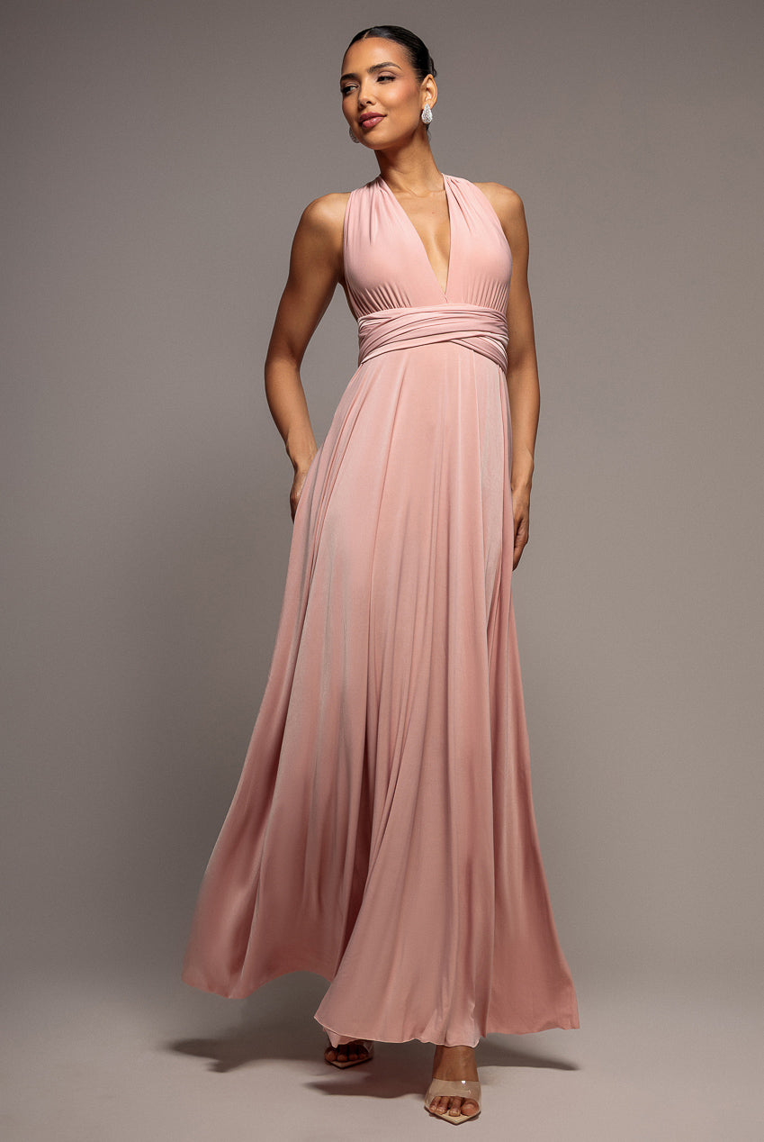 Goddiva Multiway Tie-Up Maxi Dress - Blush Pink