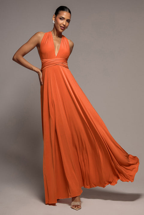 Goddiva Multiway Tie-Up Maxi Dress - Orange