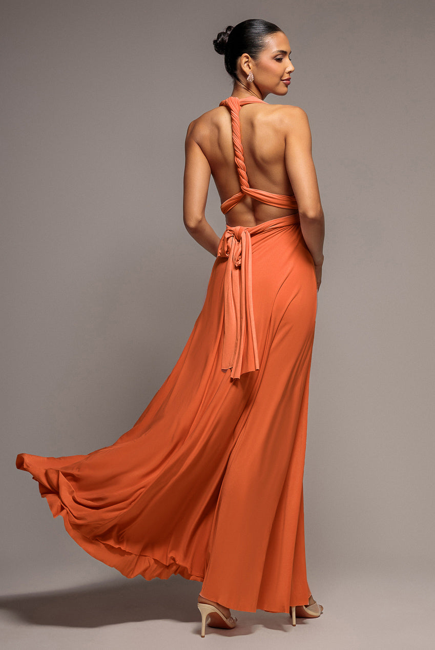 Goddiva Multiway Tie-Up Maxi Dress - Orange