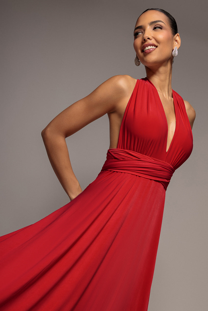 Goddiva Multiway Tie-Up Maxi Dress - Red