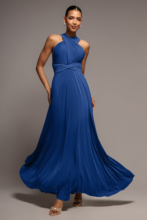 Goddiva Multiway Tie-Up Maxi Dress - Royal Blue