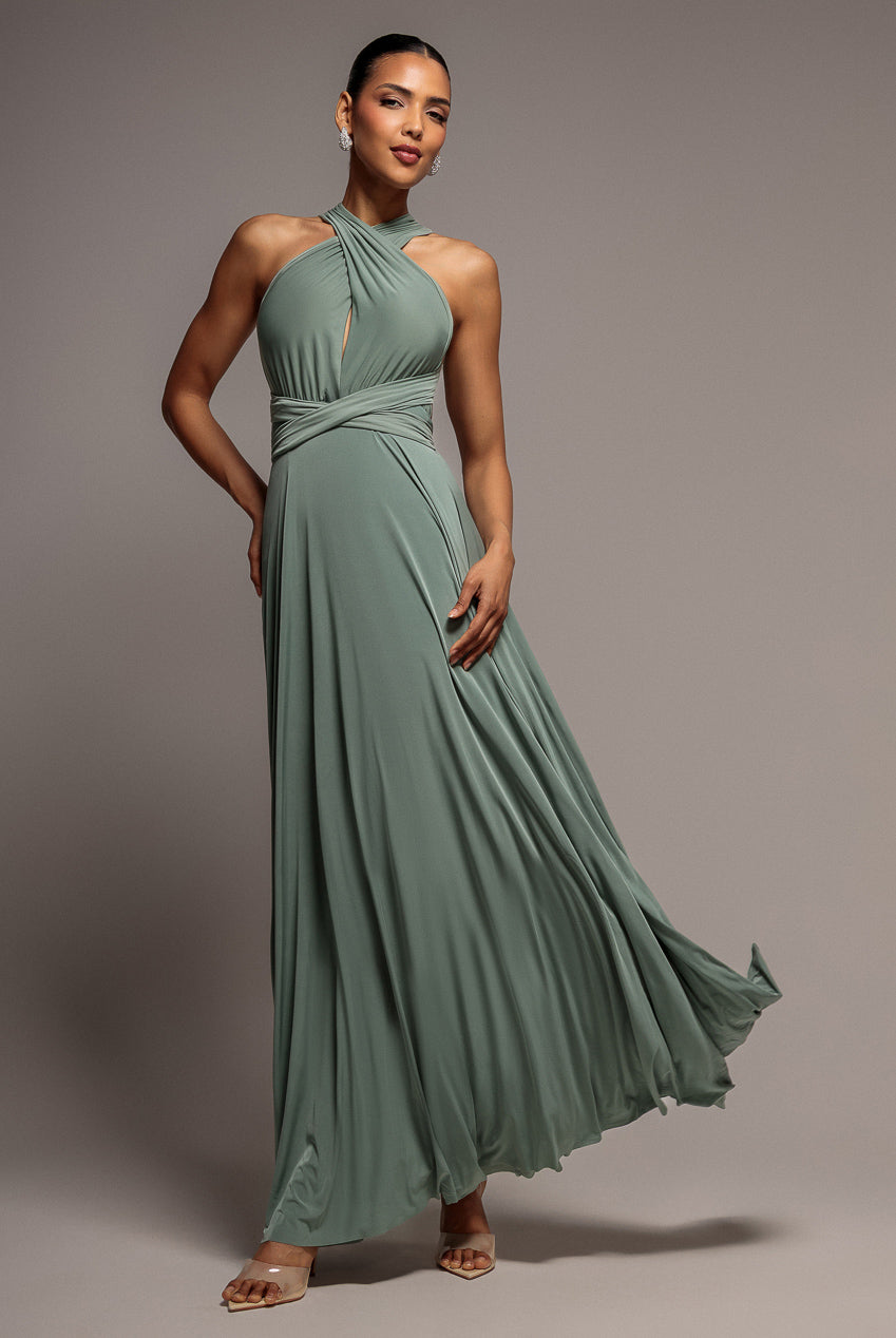 Goddiva Multiway Tie-Up Maxi Dress - Dark Sage