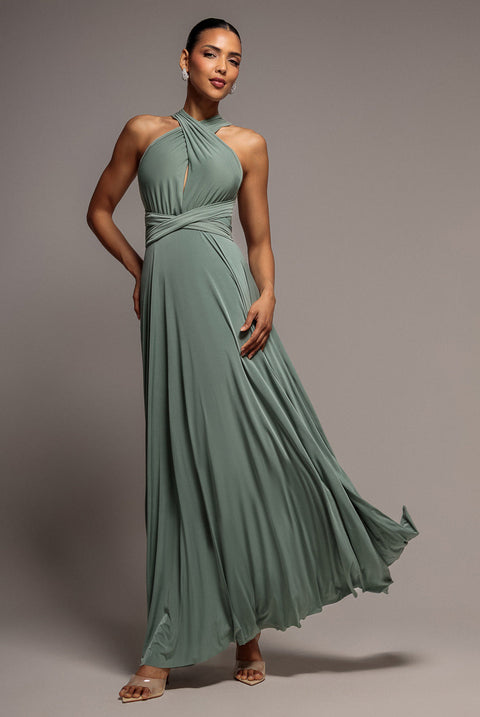 Goddiva Multiway Tie-Up Maxi Dress - Dark Sage