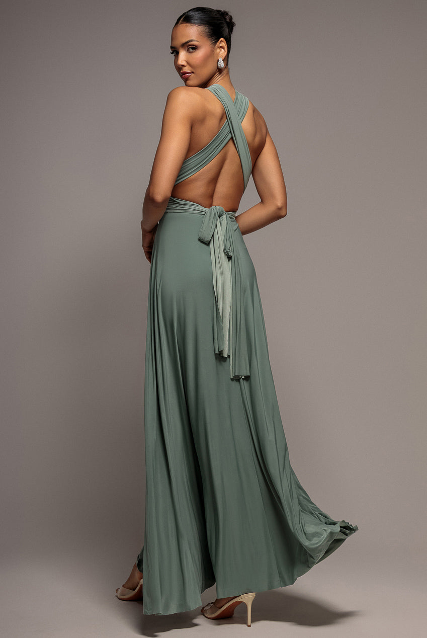 Goddiva Multiway Tie-Up Maxi Dress - Dark Sage
