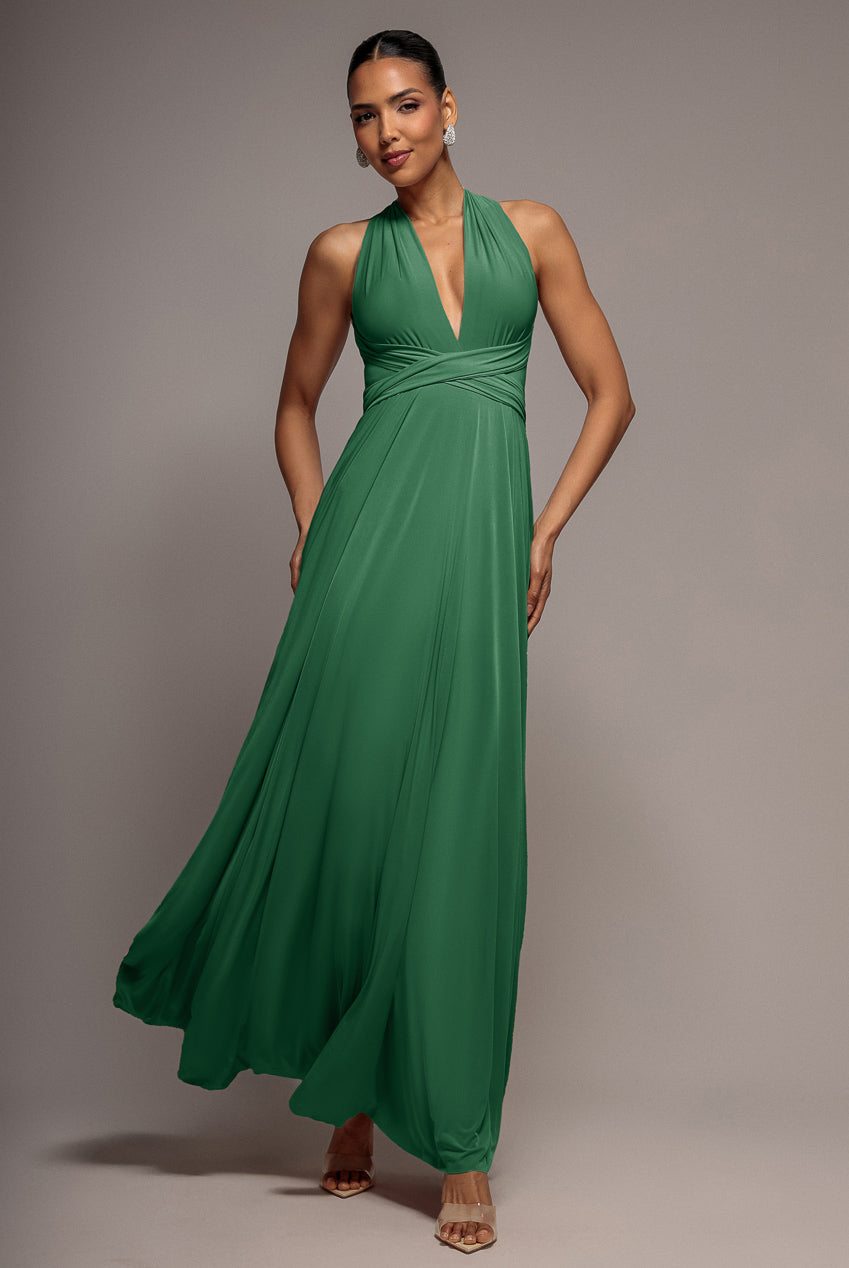 Goddiva Multiway Tie-Up Maxi Dress - Vivid Emerald