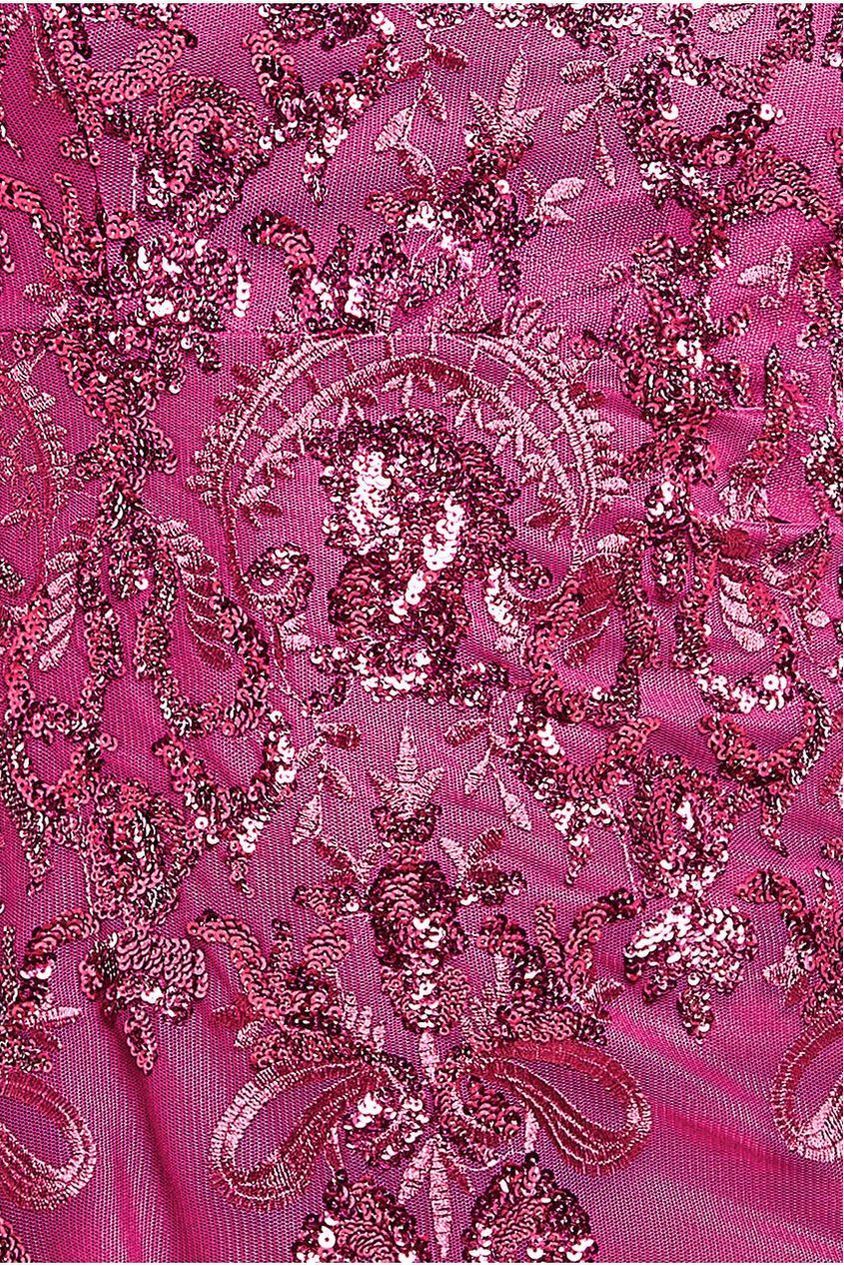 Goddiva Bardot Sequin Embroidered Maxi Dress - Magenta