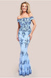 Goddiva Bardot Sequin Embroidered Maxi Dress - Powder Blue