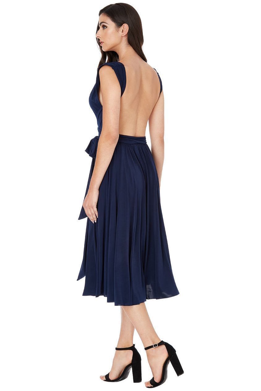 Goddiva Soft Touch Multi Way Open Back Midi Dress - Navy Blue