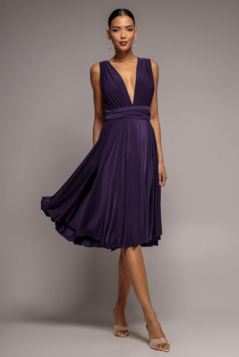 Goddiva Soft Touch Multi Way Open Back Midi Dress - Aubergine