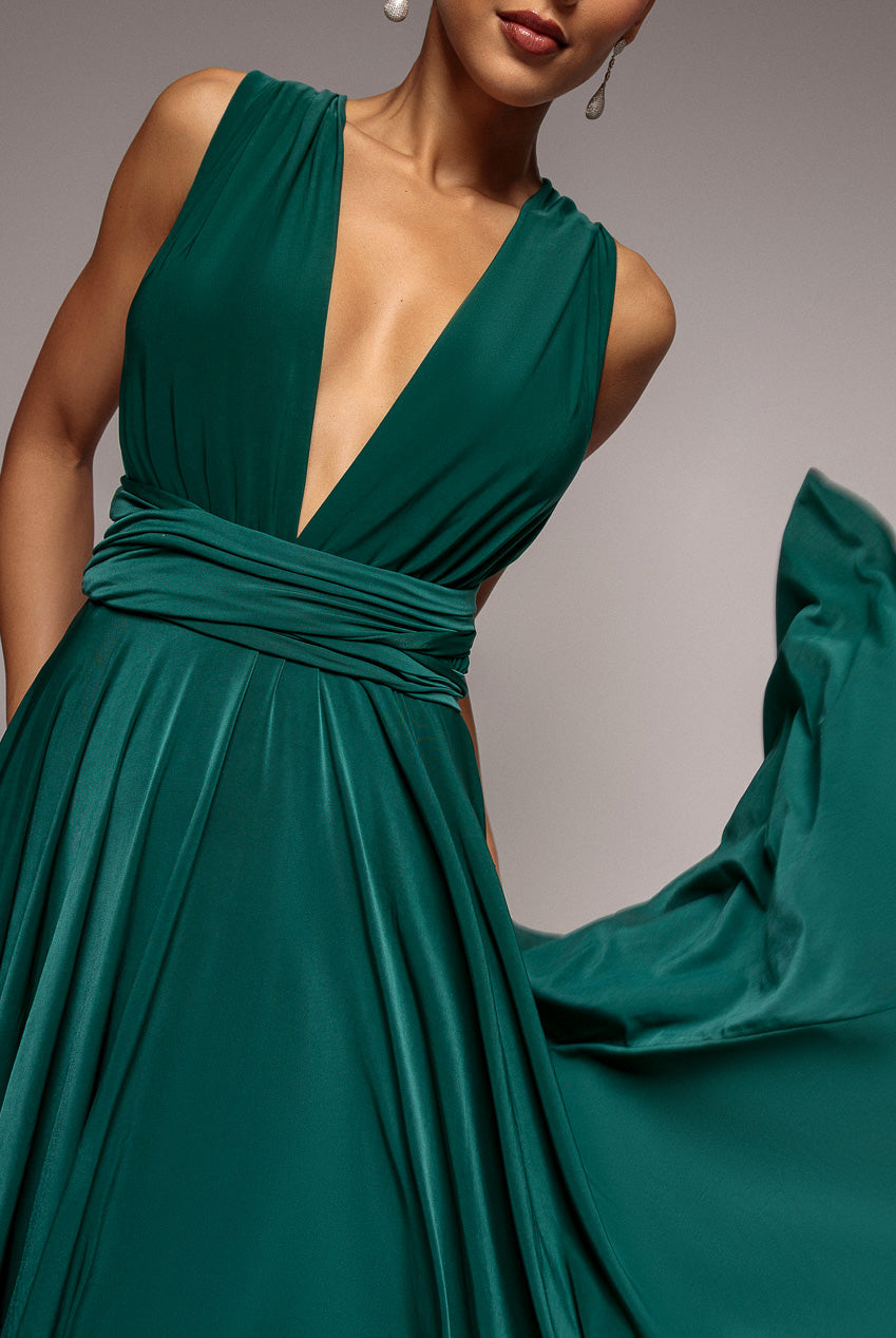 Goddiva Soft Touch Multi Way Open Back Midi Dress - Emerald Green