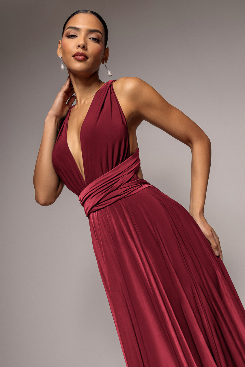 Goddiva Soft Touch Multi Way Open Back Midi Dress - Berry