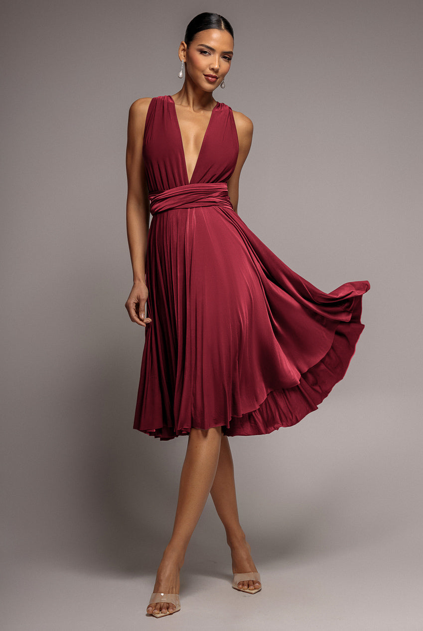 Goddiva Soft Touch Multi Way Open Back Midi Dress - Berry
