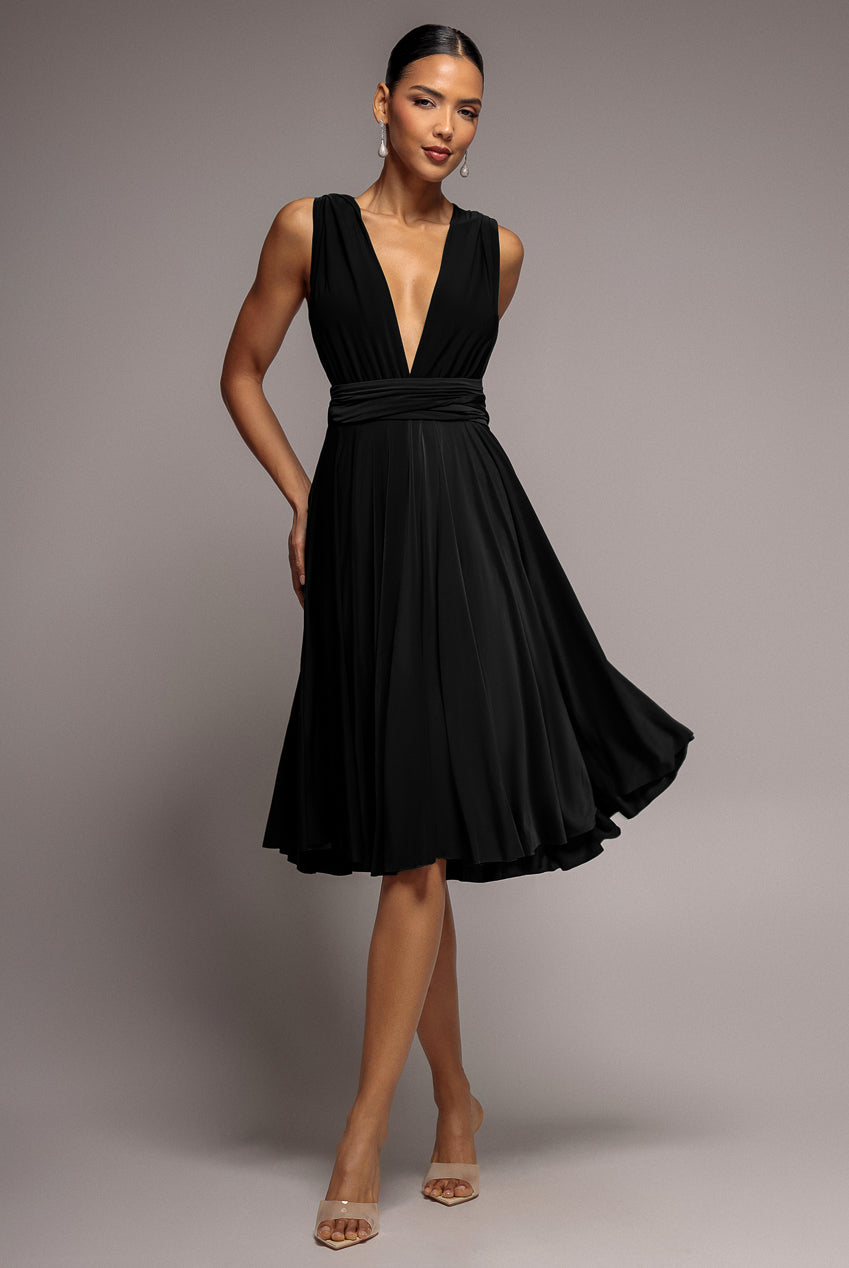 Goddiva Soft Touch Multi Way Open Back Midi Dress - Black