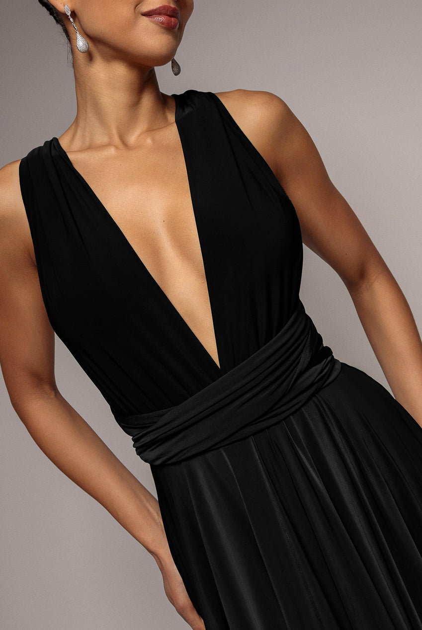Goddiva Soft Touch Multi Way Open Back Midi Dress - Black