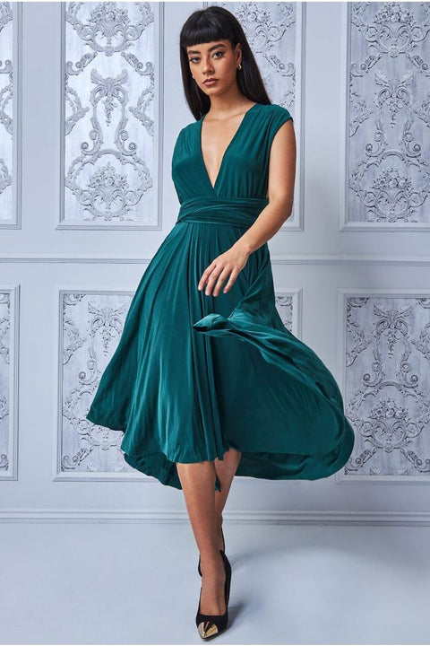 Goddiva Soft Touch Multi Way Open Back Midi Dress - Emerald Green