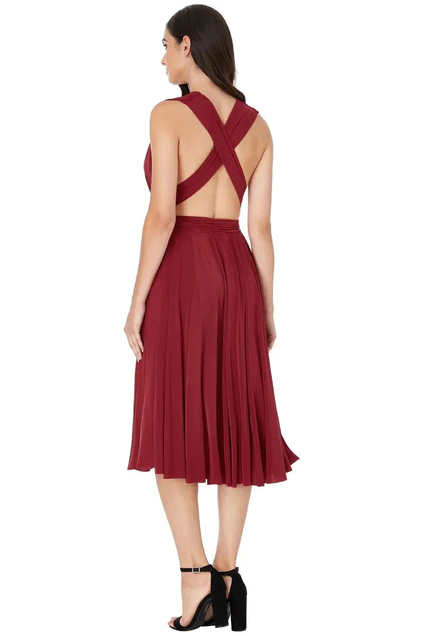 Goddiva Soft Touch Multi Way Open Back Midi Dress - Berry