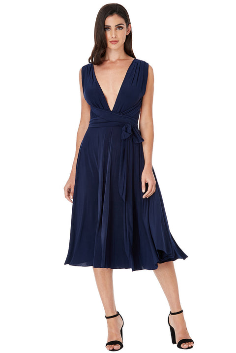 Goddiva Soft Touch Multi Way Open Back Midi Dress - Navy Blue