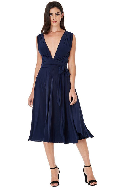 Goddiva Soft Touch Multi Way Open Back Midi Dress - Navy