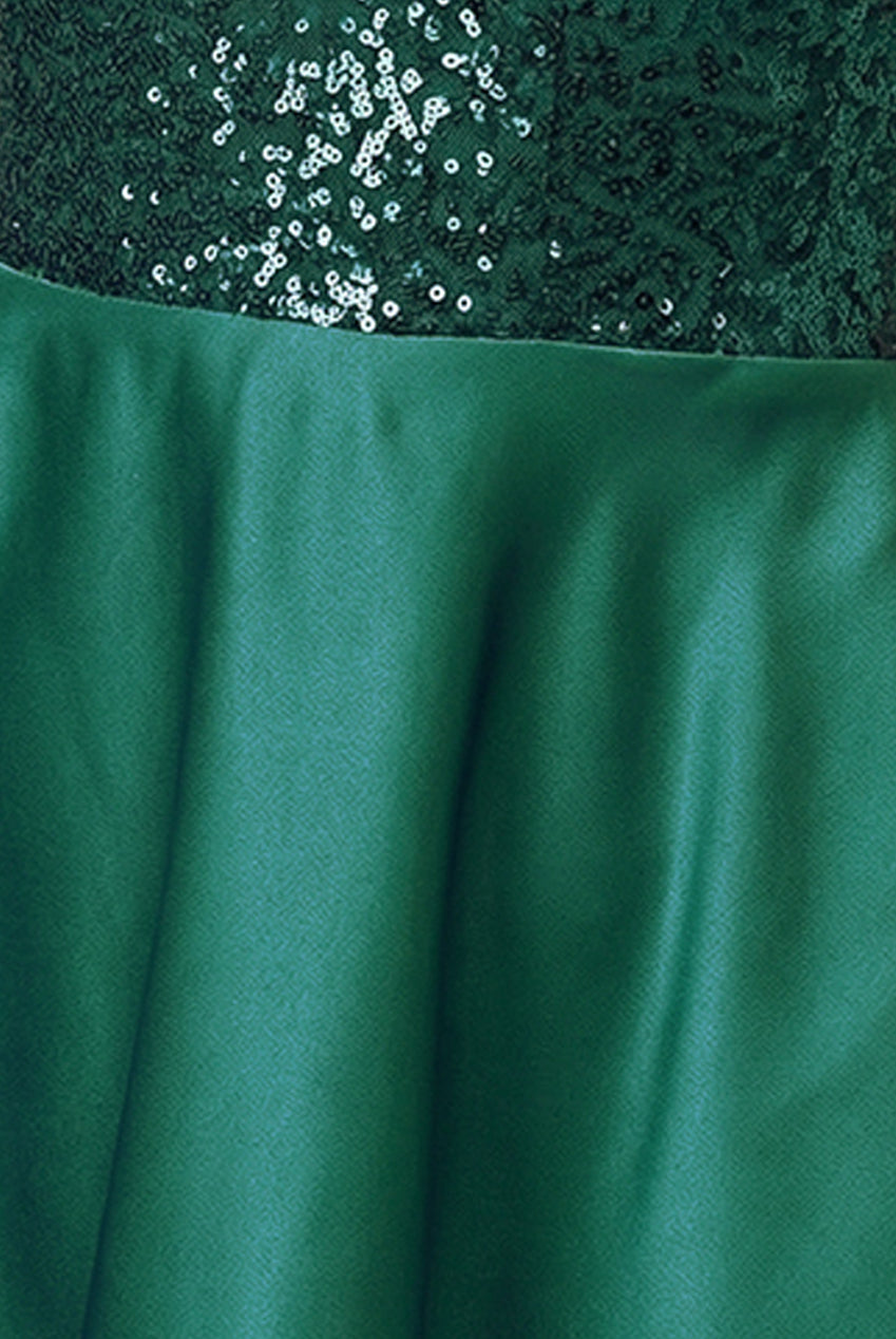 Goddiva Sequin And Satin Tiered Hi-Low Mini Skater Dress - Emerald Green