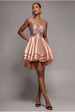 Goddiva Multilayered Sequin And Satin Skater Mini -champagne