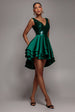 Goddiva Sequin And Satin Tiered Hi-Low Mini Skater Dress - Emerald Green