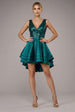 Goddiva Sequin And Satin Tiered Hi-Low Mini Skater Dress - Emerald Green