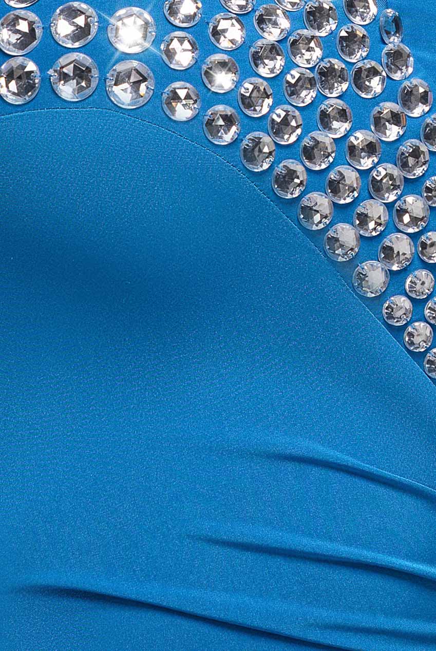 Goddiva Strapless Embellished Rhinestone Mini Dress - Blue