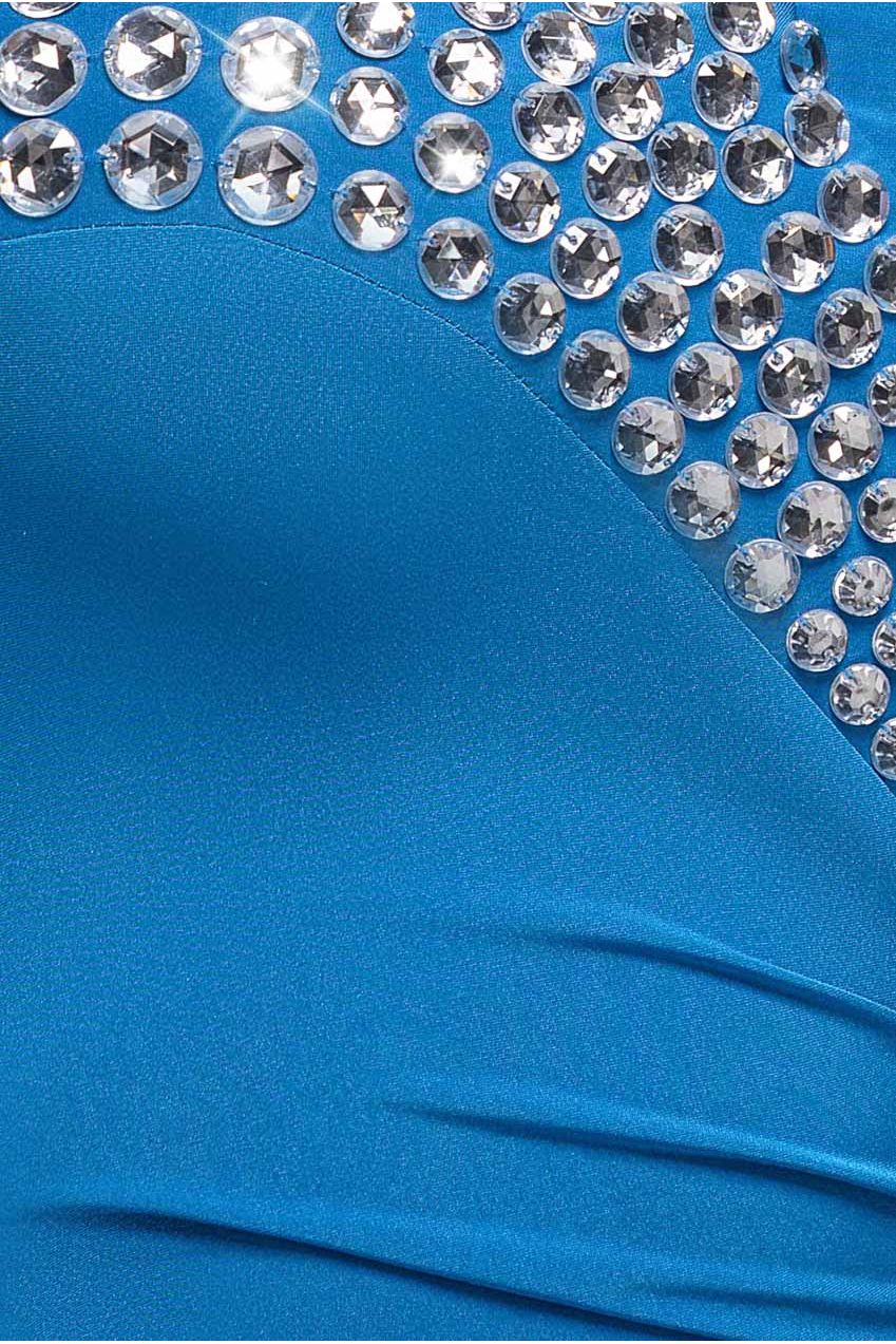 Goddiva Strapless Embellished Rhinestone Mini Dress - Blue