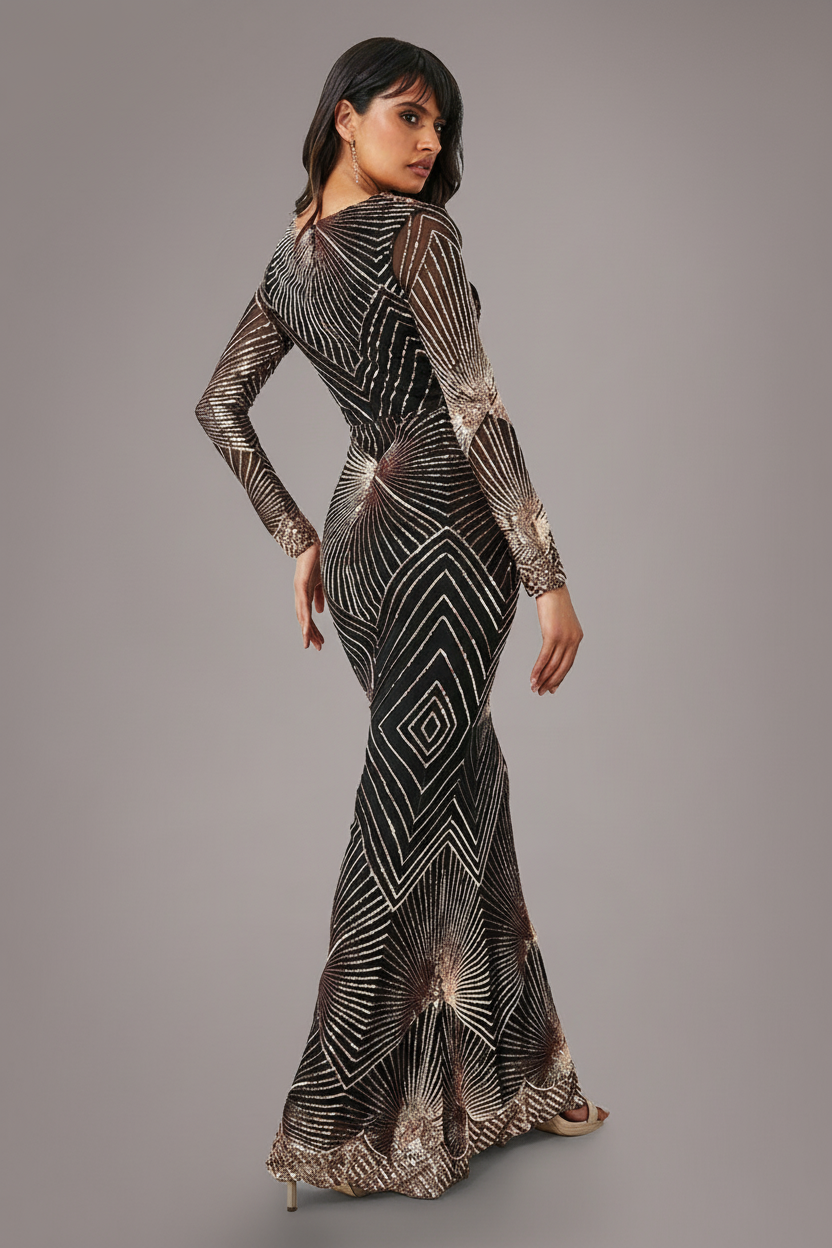 Goddiva Starburst Sequin Maxi Dress - Rosegold