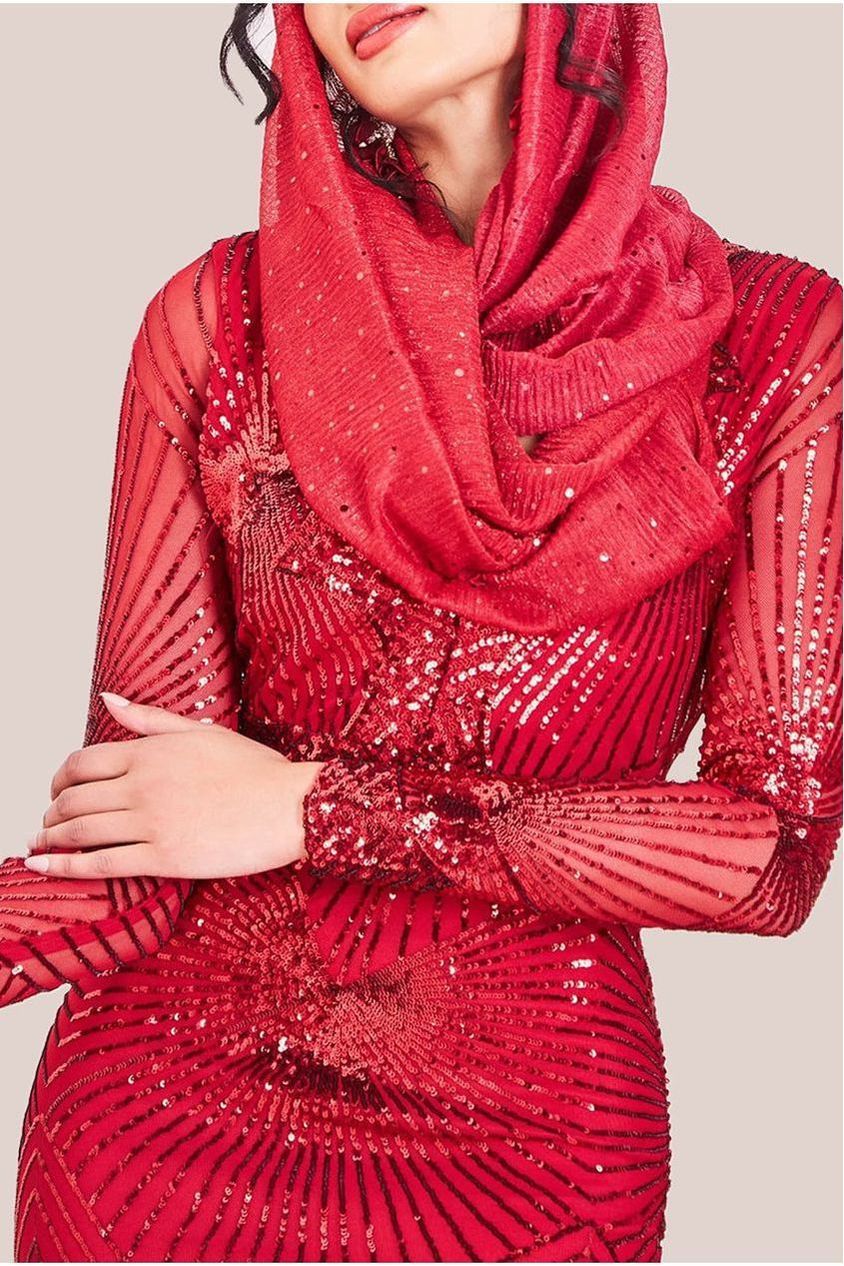 Goddiva Modesty Starburst Sequin Maxi Dress - Red