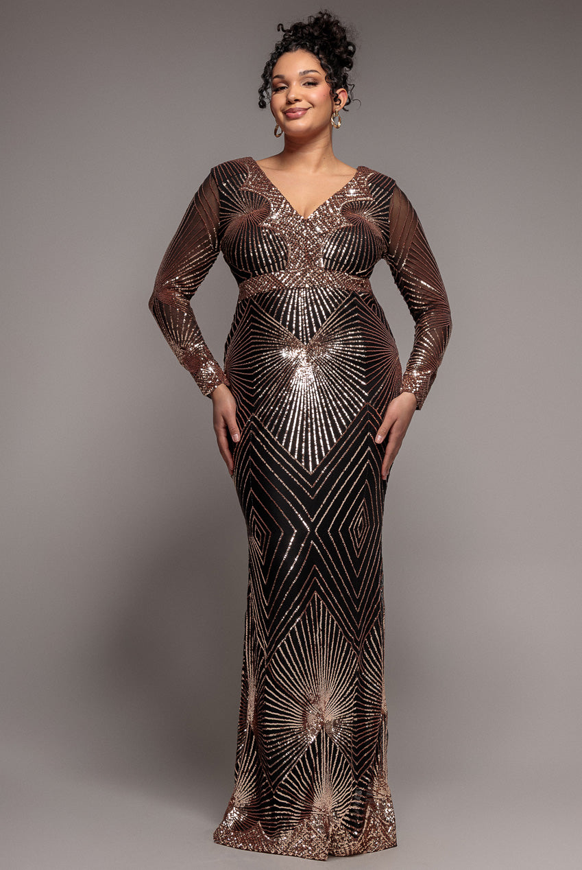 Goddiva Plus Plus Starburst Sequin Maxi Dress - Rose Gold