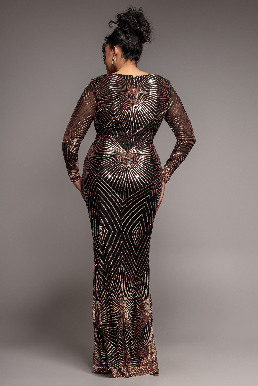 Goddiva Plus Plus Starburst Sequin Maxi Dress - Rose Gold
