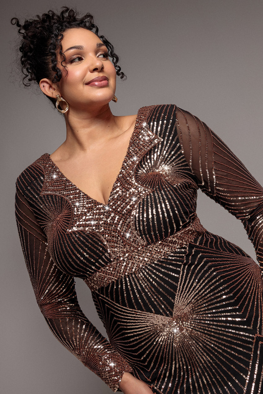 Goddiva Plus Plus Starburst Sequin Maxi Dress - Rose Gold