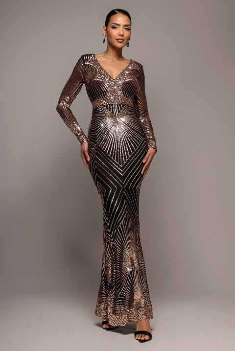 Goddiva Starburst Sequin Maxi Dress - Rosegold