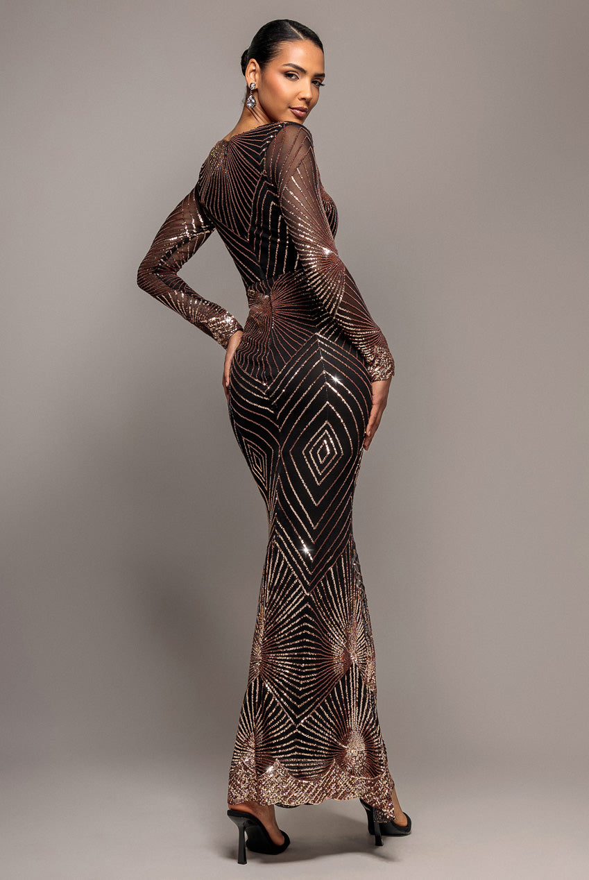 Goddiva Starburst Sequin Maxi Dress - Rosegold