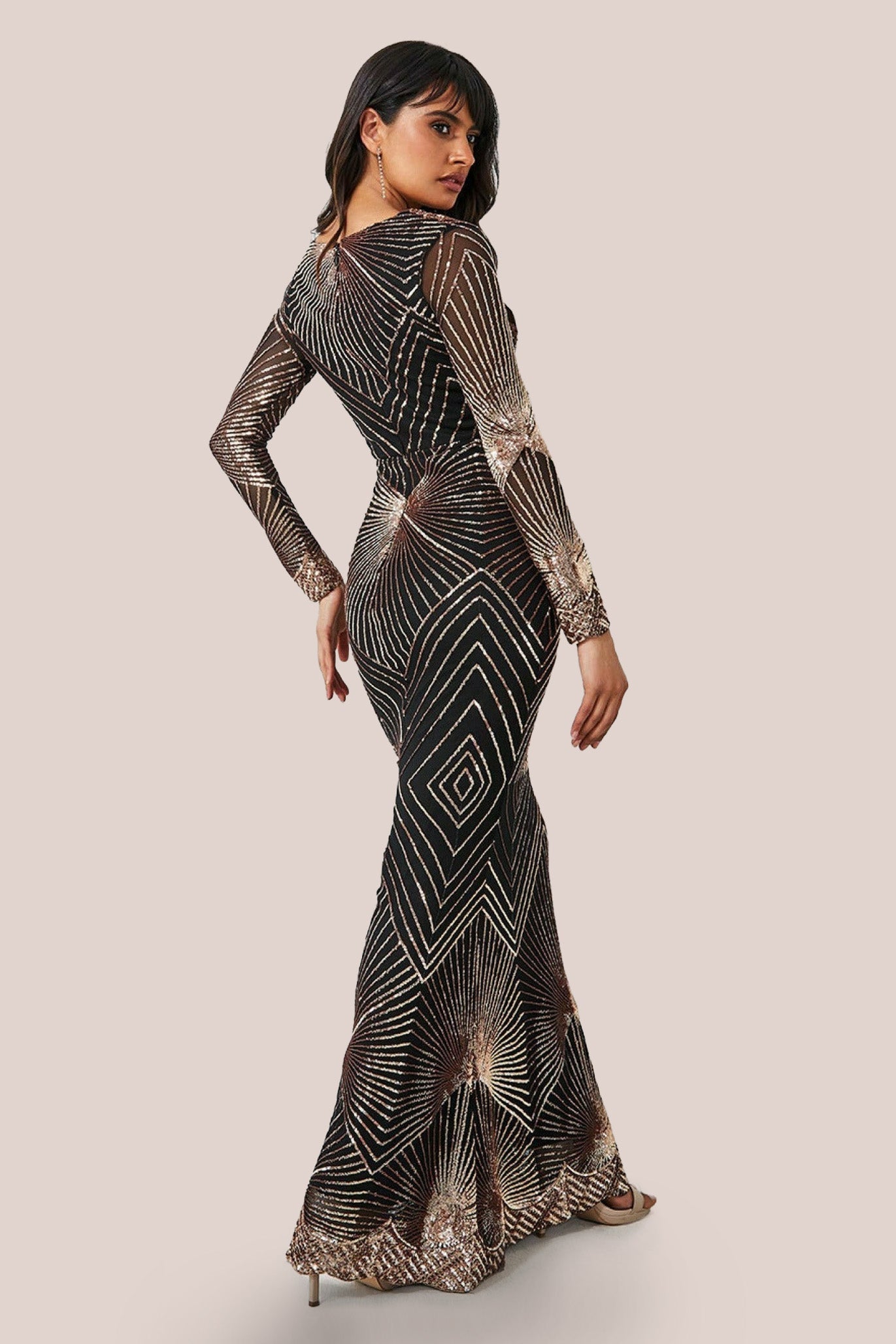 Goddiva Starburst Sequin Maxi Dress - Rosegold