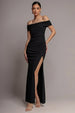 Goddiva Off The Shoulder Maxi Dress With Split - Black