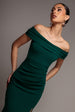 Goddiva Off The Shoulder Maxi Dress With Split - Emerald Green