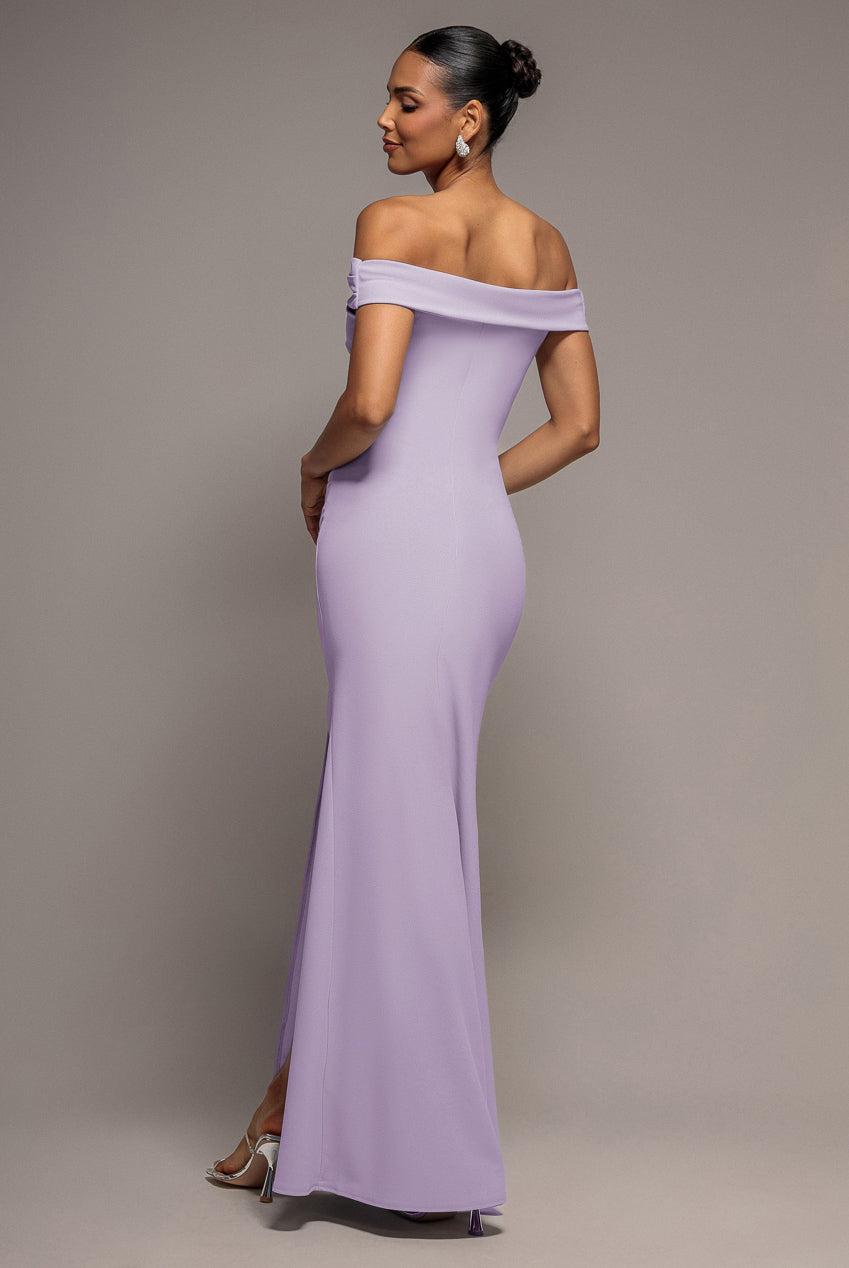 Goddiva Off The Shoulder Maxi Dress With Split - Lilac