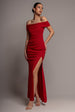 Goddiva Off The Shoulder Maxi Dress With Split - Red