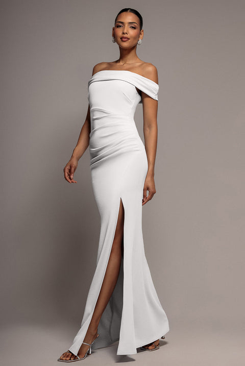 Goddiva Off The Shoulder Maxi Dress With Split - White