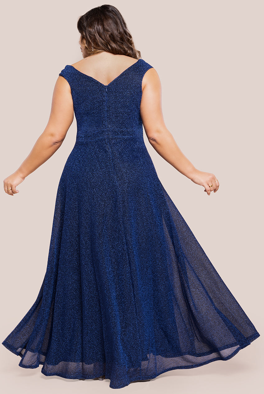 Goddiva Plus Crossover Lurex Glitter Maxi Dress - Navy