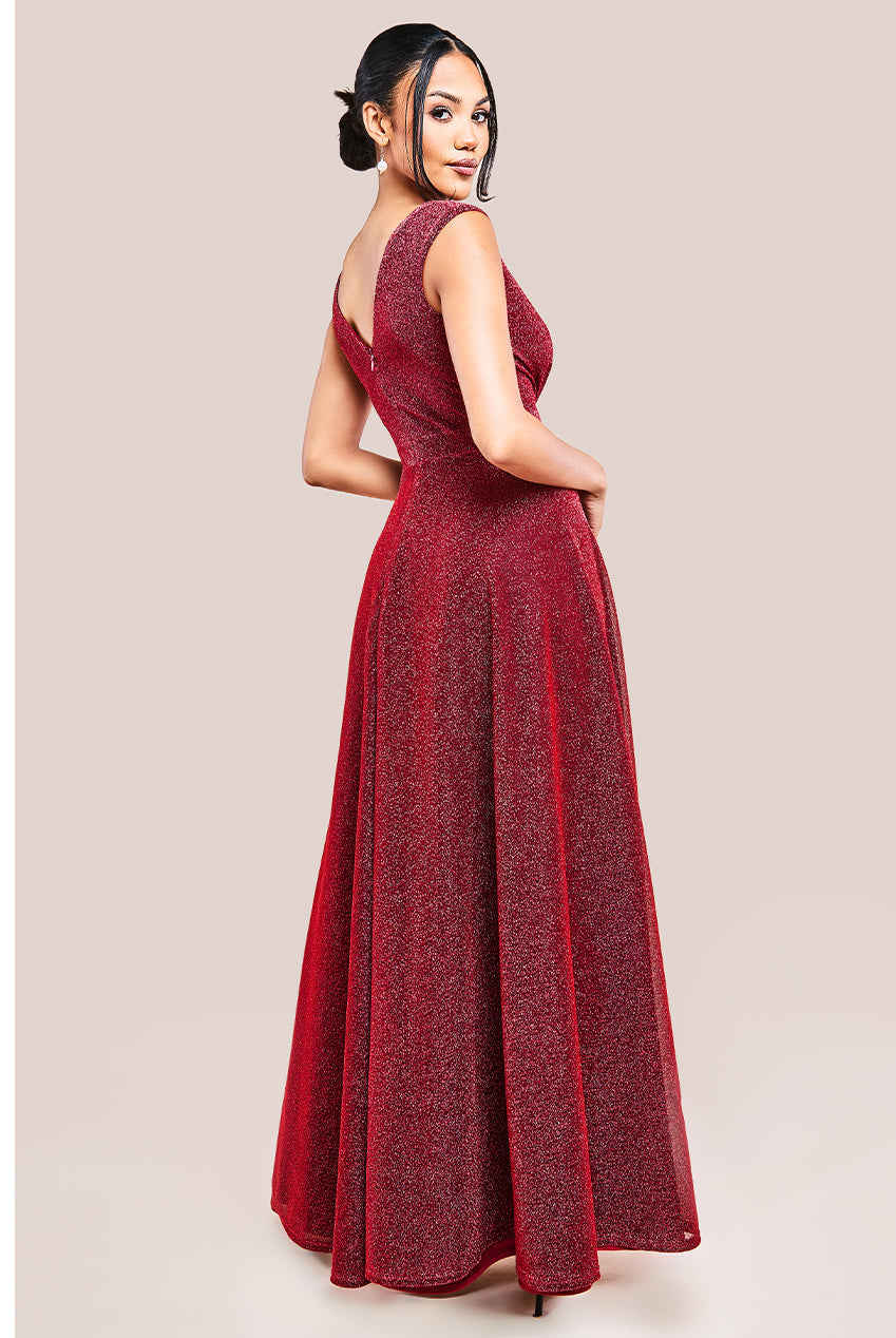 Goddiva Crossover Lurex Glitter Maxi Dress - Wine