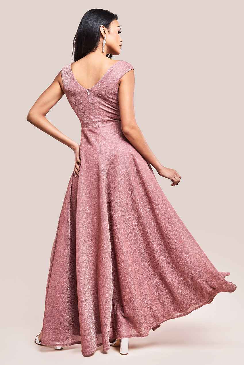 Goddiva Crossover Lurex Glitter Maxi Dress - Dark Rose